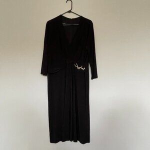 Jones Studio Classic Black Cocktail Party Dress Deep V-Neck Long Sleeve Size 16